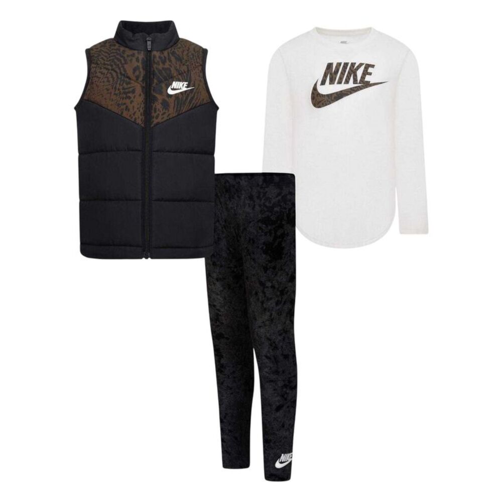 Nike Girls Animal Print Long-Sleeved Top And Leggings Set / Black